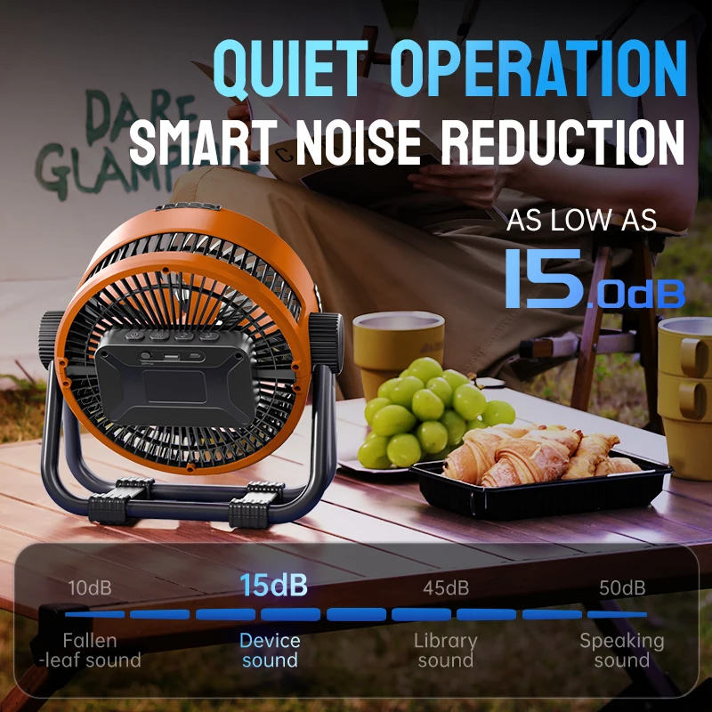 Camping Fan 20000mAh Rechargeable Portable Outdoor Camping Fan Air Circulators Wireless Tent Ceiling Fans with Hook and Light