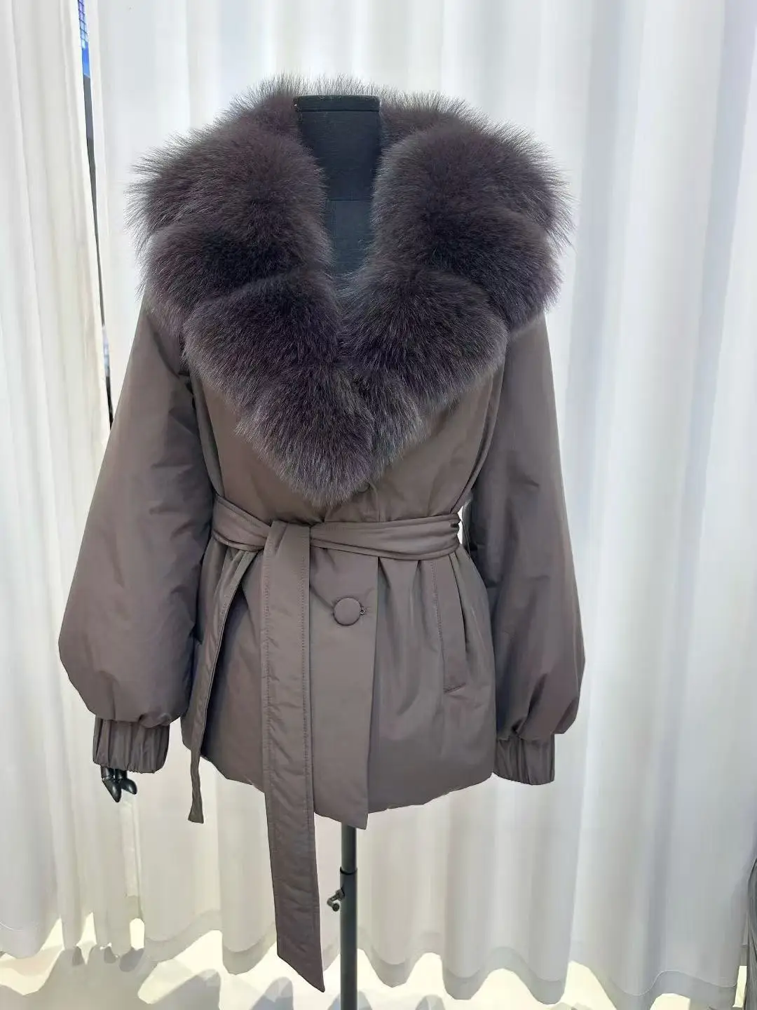 l معطف شتوي منتفخ بياقة من الفرو للنساء من ort Thiened Faionable معطف شتوي مقصوص للخصر كاجوال Sle أبيض Du down #4