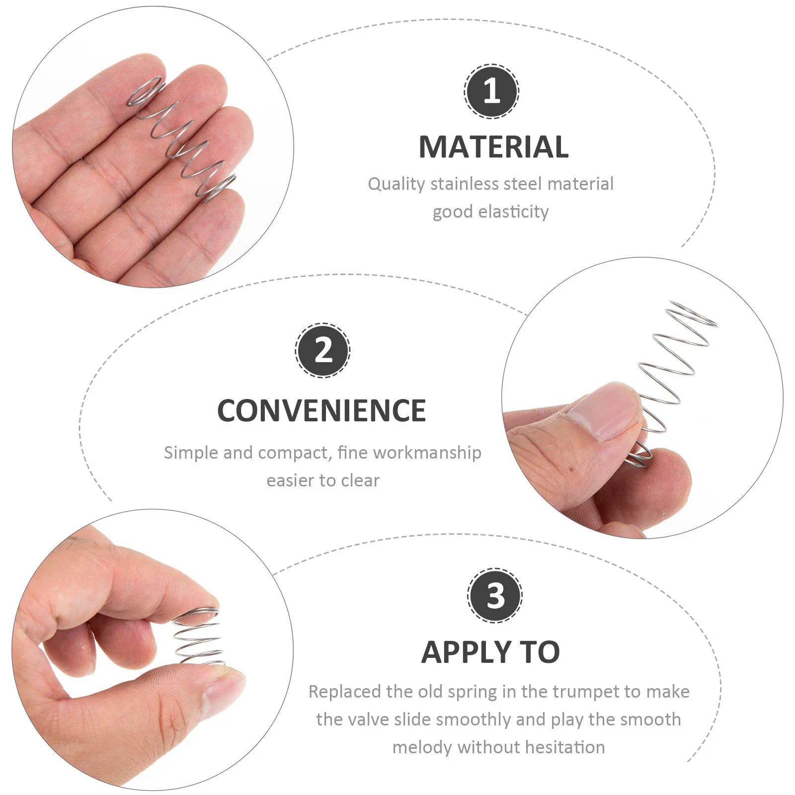 

3Pcs Professional Trumpet Button Springs Stainless Steel Tenor Horn Spring Replacement Heavy Duty Compact Size Repair Fittings