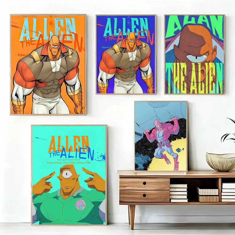 Allen the Alien Cartoon Invincible Poster Waterproof Wall Art Sticker For Bar Living Room Vintage Decor High Quality Print Gift