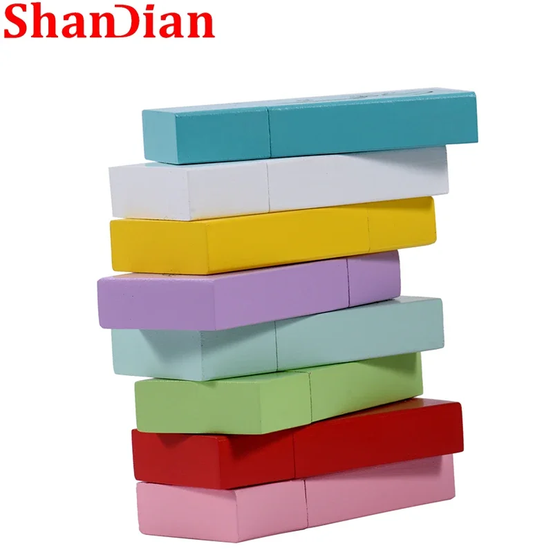 다채로운 나무 USB 플래시 드라이브, 무료 사용자 정의 로고 메모리 스틱, 64GB 100% 실제 용량 펜 드라이브, 128GB, 32GB, 16GB, 창의적인 선물