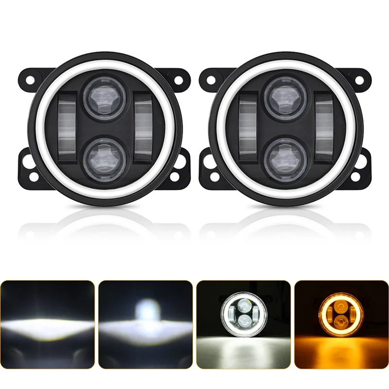 4Inch Car Fog Light 20000LM 200W High/Low Beam Waterproof for Jeep Wrangler JK Dodge Journey Magnum - White+Yellow