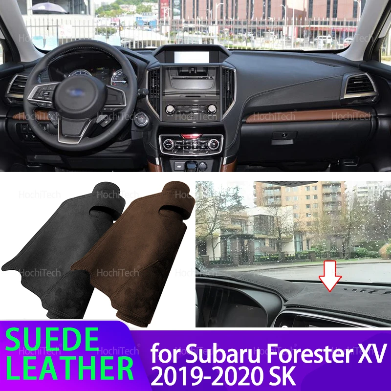 Suede Leather Dashmat Dashboard Cover Black/Brown Instrument Panel Sunscreen Pad Ornaments for Subaru Forester Xv 2019-2020 SK