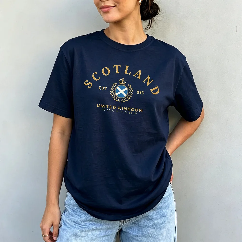 Scotland Flag Graphic T Shirt Women Retro Vintage Style Tee Casual Cotton Top UK United Kingdom Patriotic Travel Gift