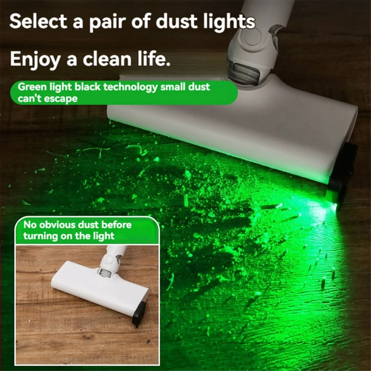 Rechargeable Upright Vacuum Cleaner Dust Display LED Light Attachment, Green Light Universal Upgrade Vacuum Accessories
