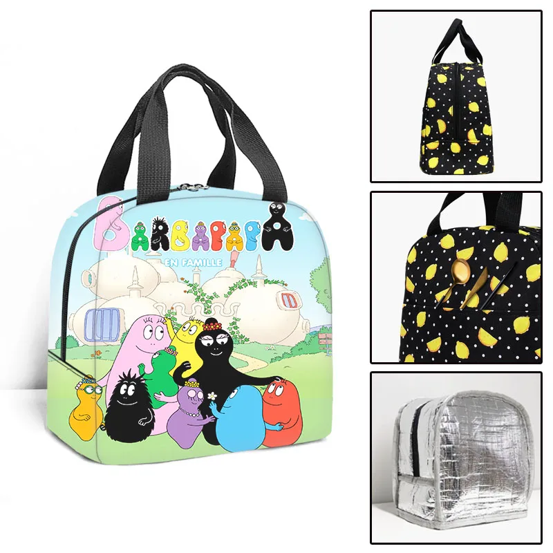 Cartoon Novelty Barbapapa Student Work Lunchbox Thermal insulation Food Lunch Bag 3D Print Insulated Portable Handbags Ice Bags