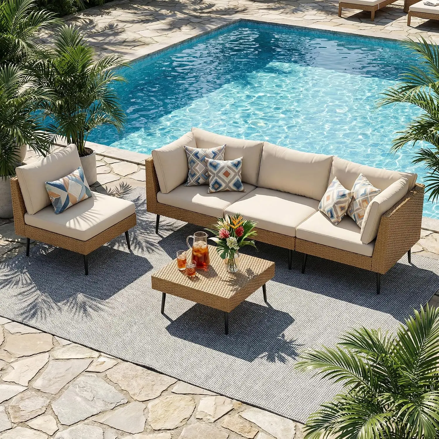 Wicker Patio Sofa Set 5-Piece Outdoor Sectional with Coffee Table 4
