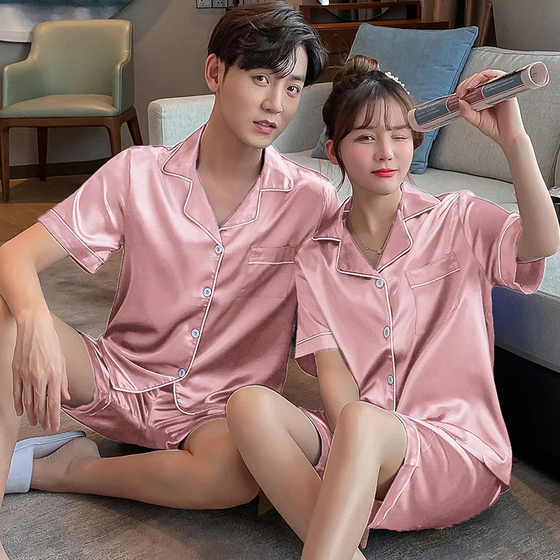 New Summer Women's Cardigan Casual Loose Long Sleeve Couple Pajamas Ice Silk Men's Middle Aged Young Home Clothes Loungewear set
