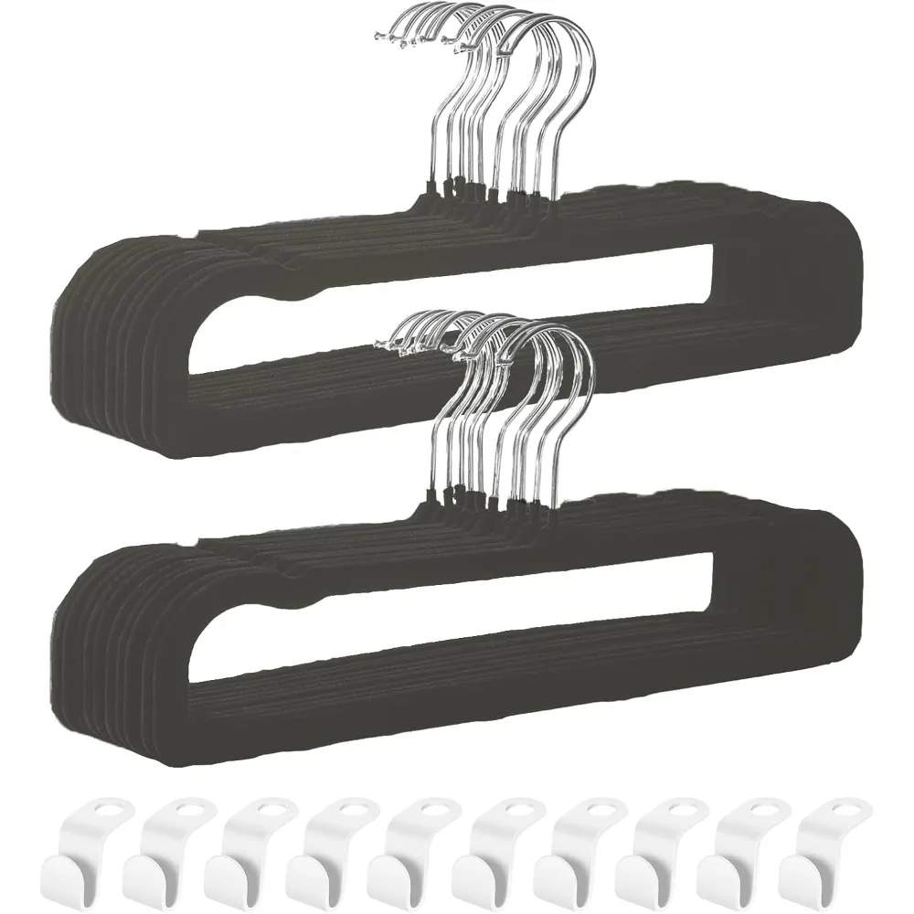 滑り止めバー付きベルベットパンツハンガー,スリムで洗練された省スペースクローゼット,フェルトハンガー20パック
