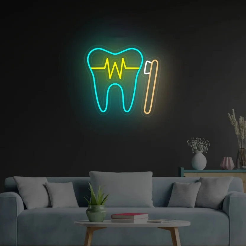 Custom Tooth Neon Sign tooth and toothbrush Neon Sign Light Up Sign Night Light sign Dental Clinic neon signs