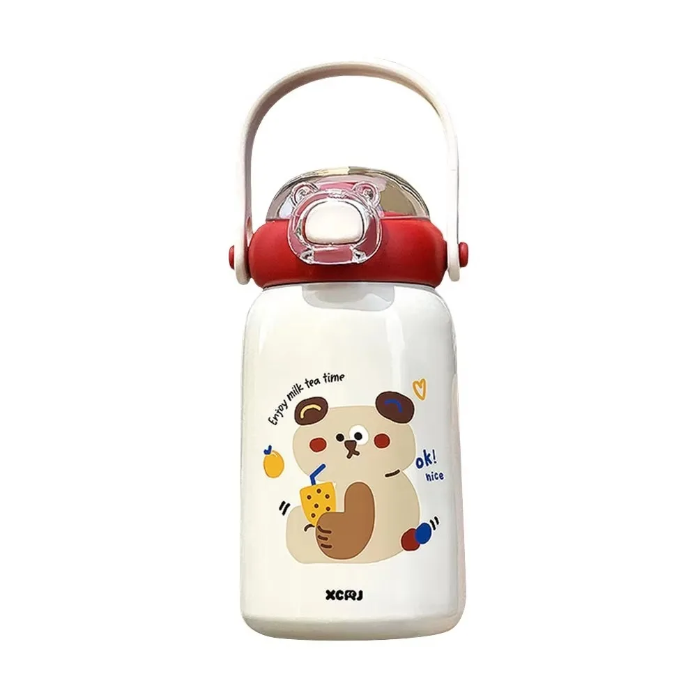 

Portable Cartoon Thermal Cup Double Drinking Straw Large Capacity Vacuum Cup Leakproof Stainless Steel Coffee Cup for Children