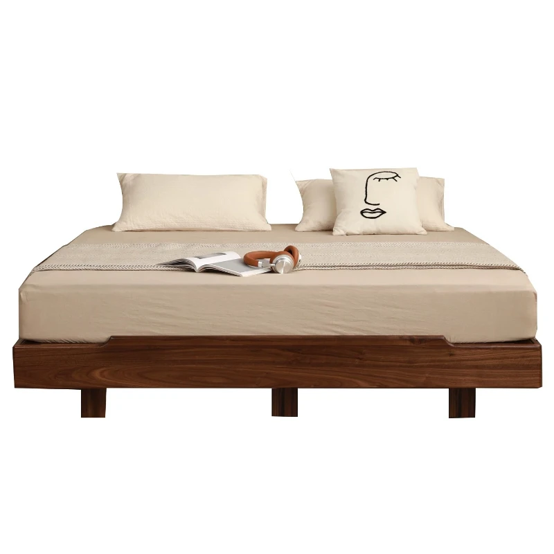 Suspended bed without bedside North American black walnut tatami solid wood flush edge 1.5 rows of skeletons