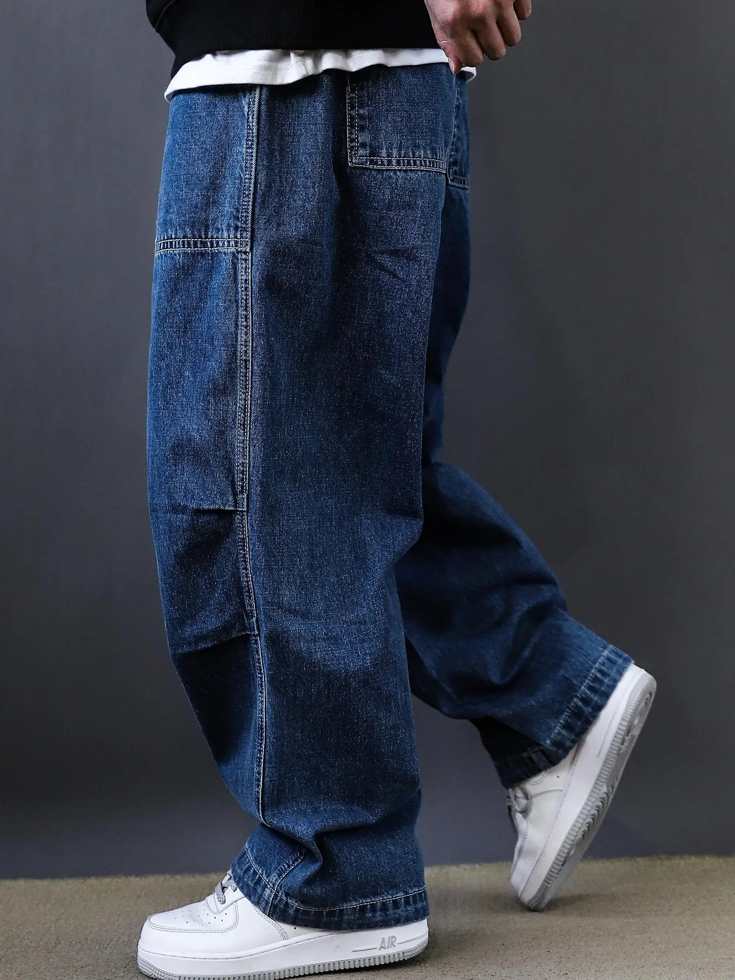

Retro Men's Denim Jeans Loose Fit Trendy Large Size American High Street Casual Long Trousers Autumn Season Teenage Fashion