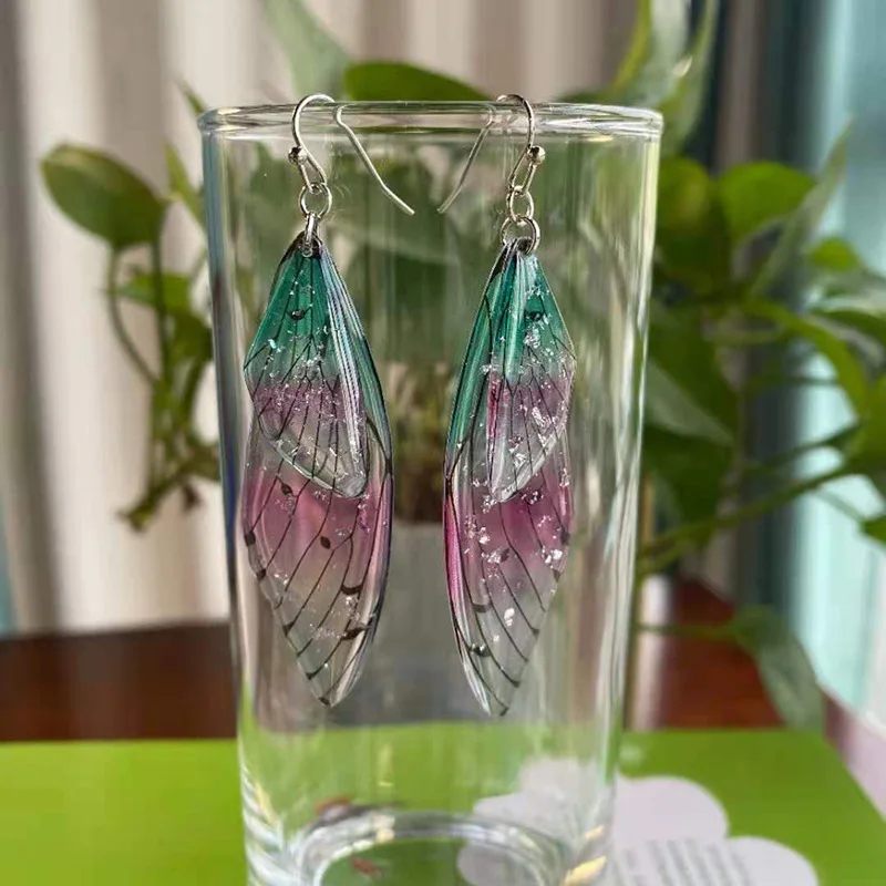 Minar Fairy Clear Gradient Resin Simulation Wing Drop Earrings For Women Shiny Rhinestone Butterfly Earring Fashion Jewelry 2024