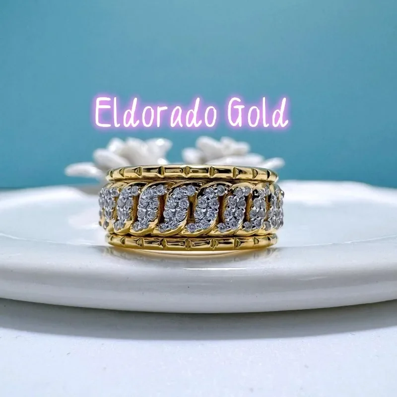 Eldorado Gold   Eldorado Gold 2025 2025Boutique AU750 Gold Diamond Women's Ring Hip Hop Trend Twisted Diamond  24 Real Gold Spin