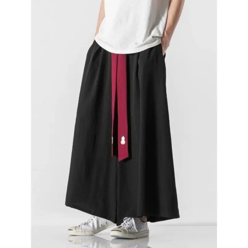 New Chinese Traditional Men Loose Pants Men's Skirt Pants Spring Summer Wide Leg Ice Silk Hanfu Casual Wushu Clothing