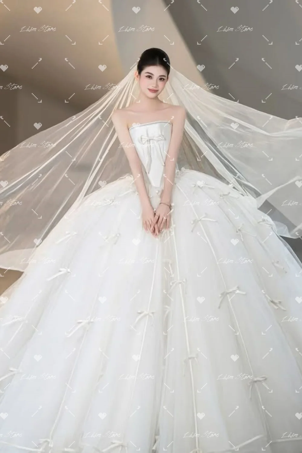 

Lism Sophisticated A-line Wedding Dresses Sleeveless Strapless Floor-Length Bow Korea Wedding Dress Photo Shoot 웨딩드레스 Customized
