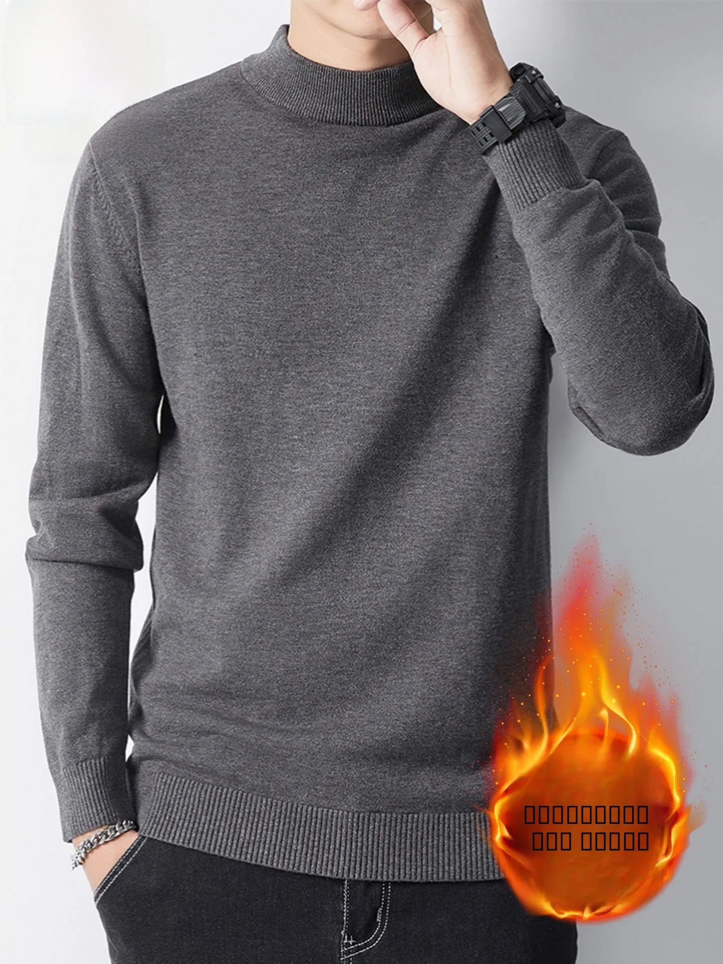 

Thiened Fce Long Sve Мужской свитер High Ne Трикотажный повседневный Sle Полиэфирное волокно Теплый геометрический узор