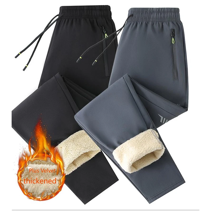 

New Thicken Fleece Inner Winter Pants Men Sweatpants Joggers Pants Man Thermal Warm Trousers Men Casual Cotton Pants Windproof
