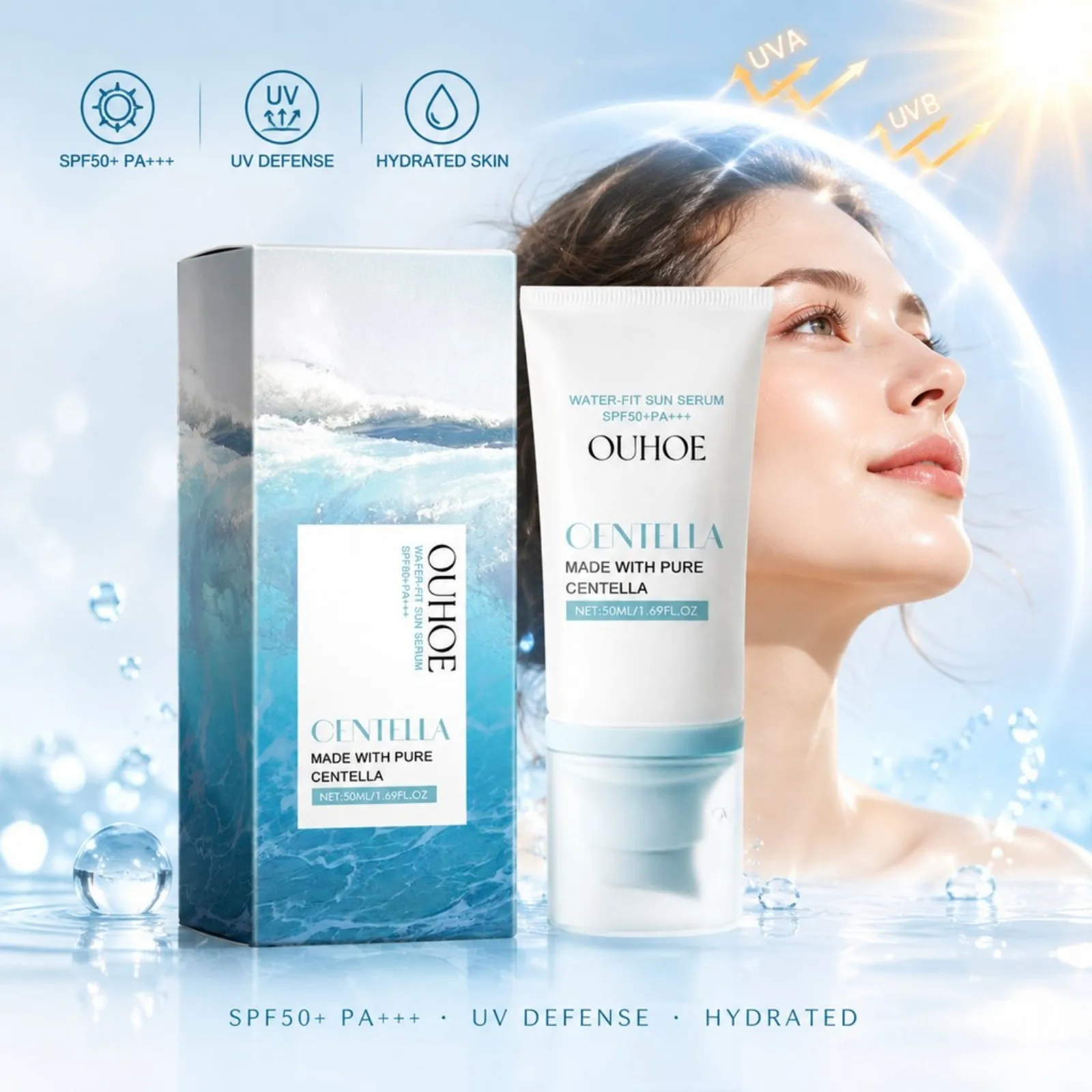 SPF50+ Sunscreen Centella Lotion Long-Lasting Sun Protection Non-Greasy Strong UV Protection Prevent Sunburn Face Skin Care