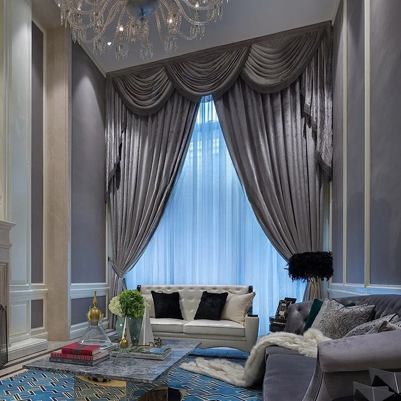 

High-end Italian Velvet Curtains Grey Villa European Curtains for Living Dining Room Bedroom Thickening Velvet Blackout Curtains