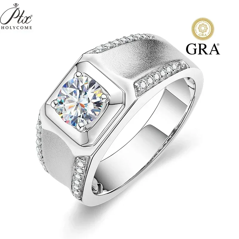 PTX 100% Real D Color VVS1 1ct Lab Diamond Moissanite Ring 925 Sterling Silver Jewelry Party Wedding Band Rings for Men with GRA