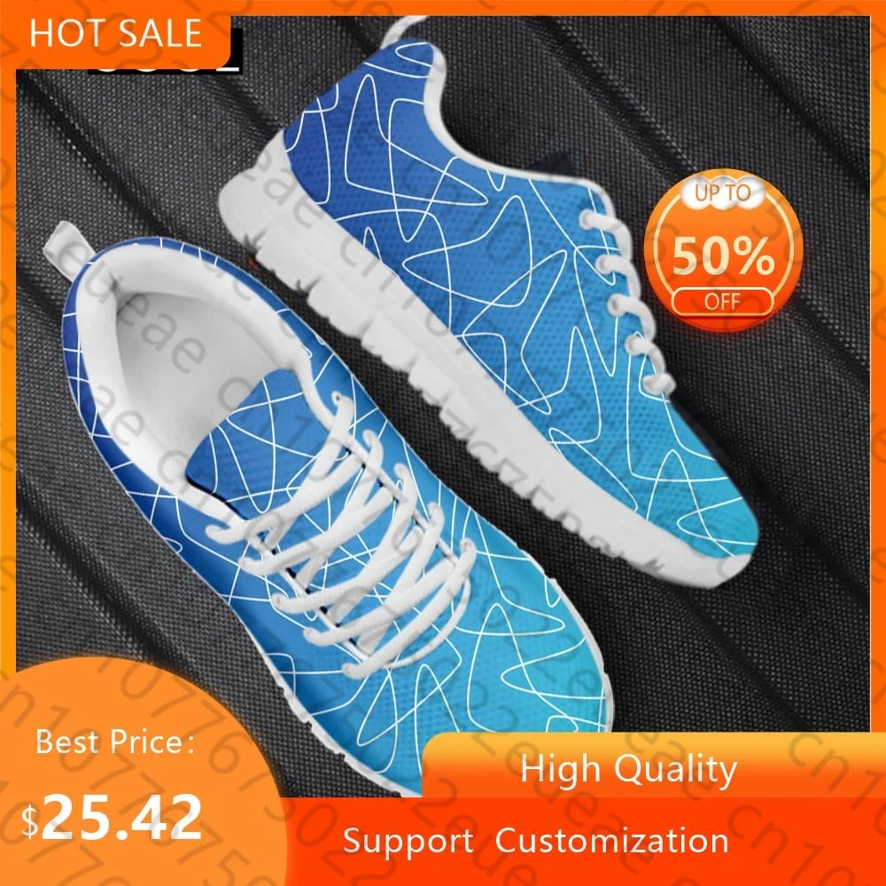 HYCOOL Harajuku Women Men Mesh Sneakers for Sports Navy Blue Boomerang Pattern Printing Outdoor Tennis Running Shoe Scarpe Donna