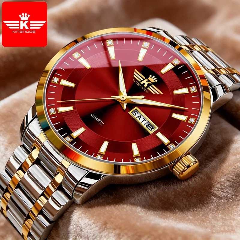 Men Quartz Watch Steel Band  Male Business Wristwatch Fully Automatic Dual Calendar Waterproof Luminous Business Watches Popular
