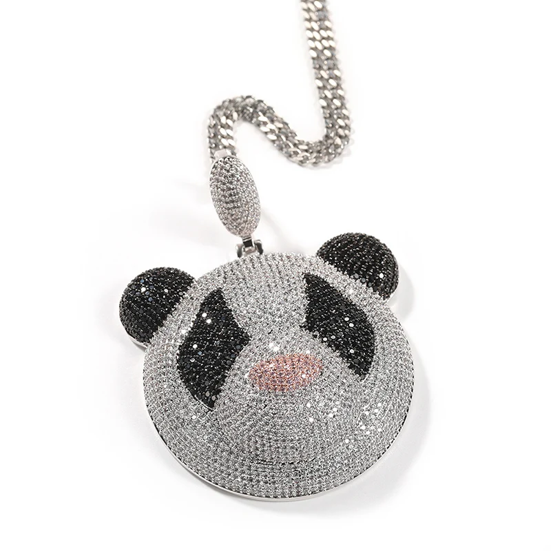 Hip Hop 3A+ CZ Stone Paved Bling Iced Out Big Pandas Animal Pendants Necklace for Men Rapper Jewelry Gift