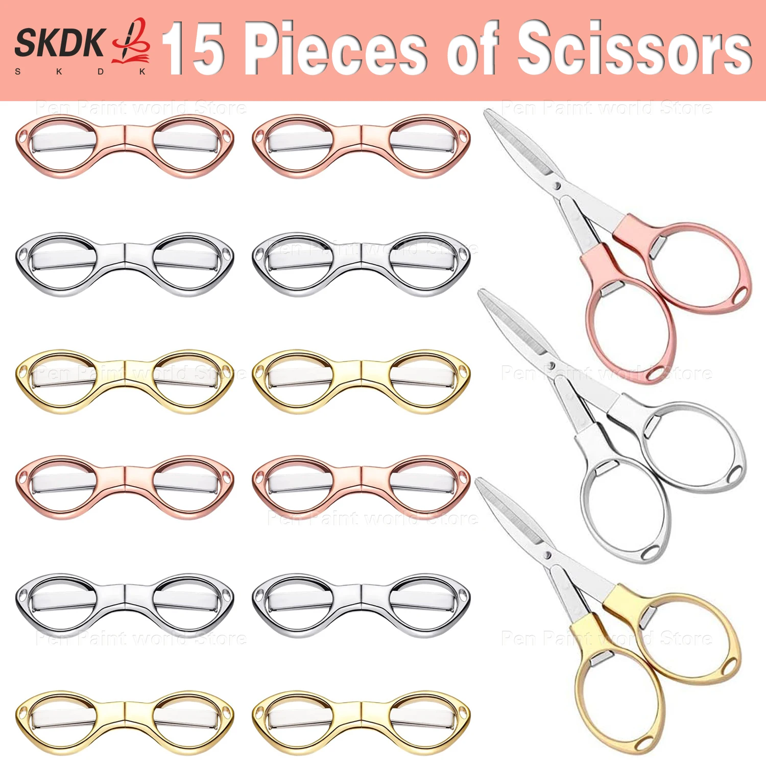 15Pcs Wholesale Stainless Steel Mini Scissors - 8-Shape Foldable Design for Outdoor & Sewing