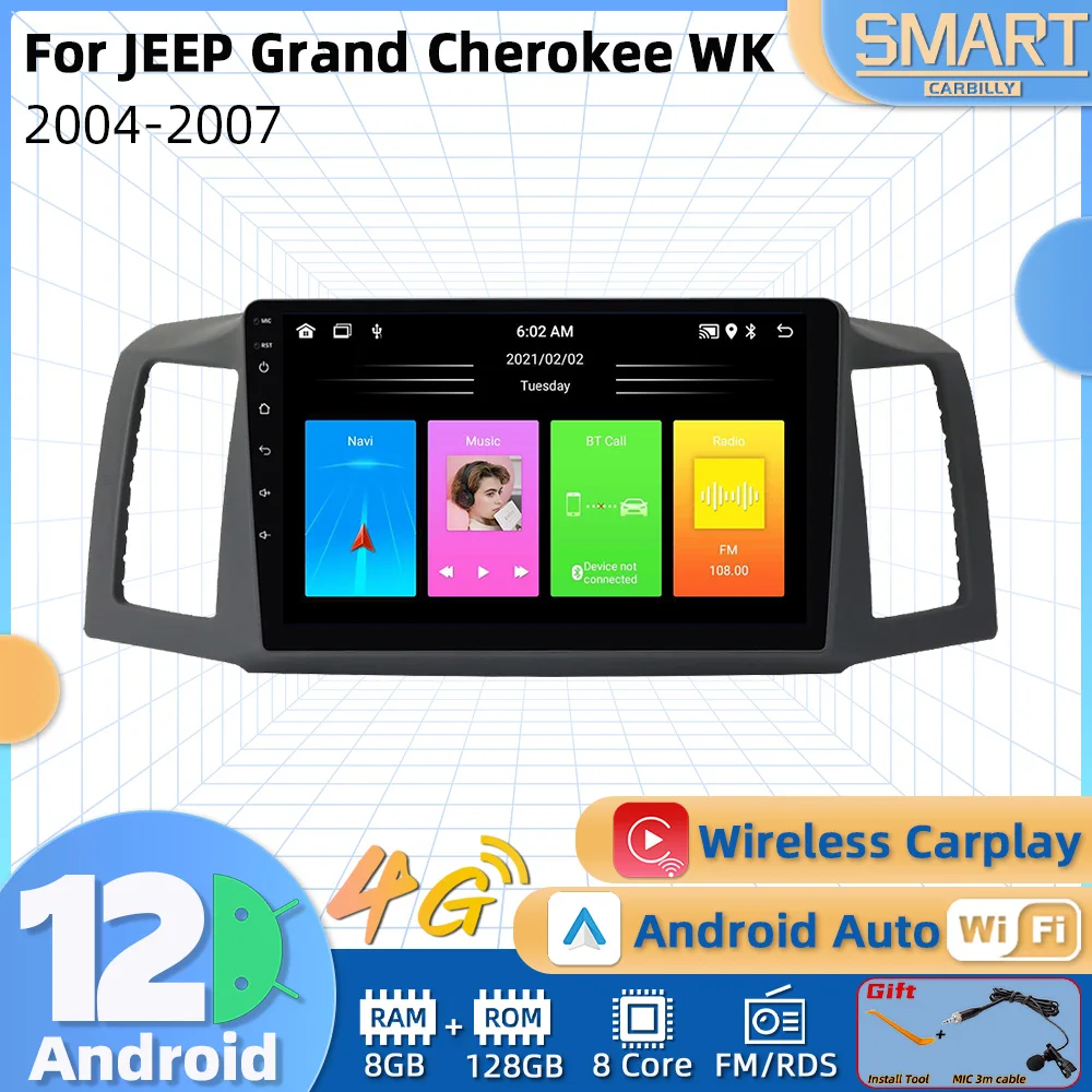 

2 Din Android мультимедиа для JEEP Grand Cherokee WK 2004-2007 автомобильное радио, стерео Carplay, автомобильный GPS-навигатор, головное устройство, Авторадио