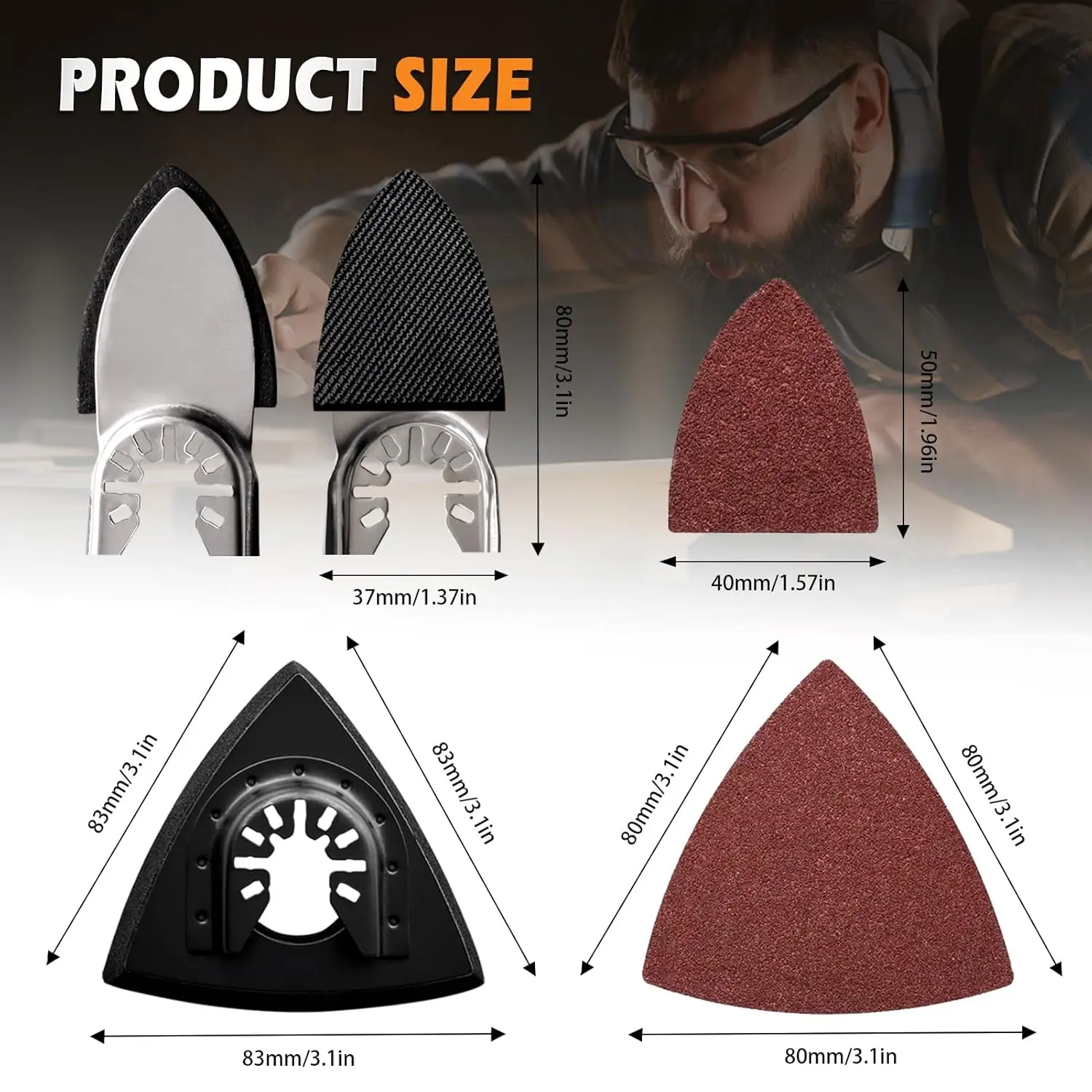 Oscillating Tool Detail Sanding Pads Kit 2Pcs Triangle Sanding Pads and 2Pcs Finger Sanding Pad 150Pcs Multitool Sandpaper Grit