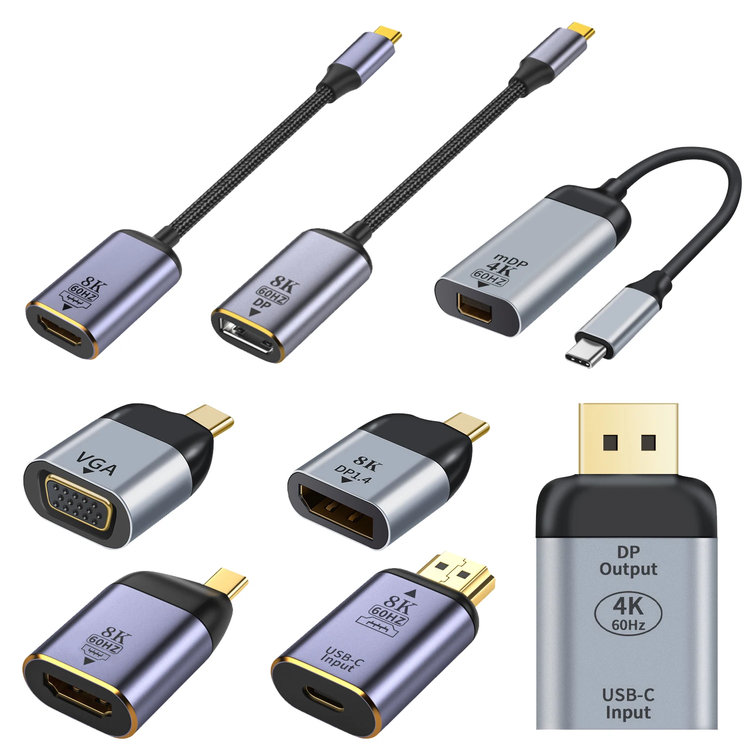 노트북 맥북 TV 박스, PS5 스위치, 아이패드 갤럭시용, USB C-DP 디스플레이 포트, 미니 DP, 4K VGA 어댑터, HDMI 호환, 8K