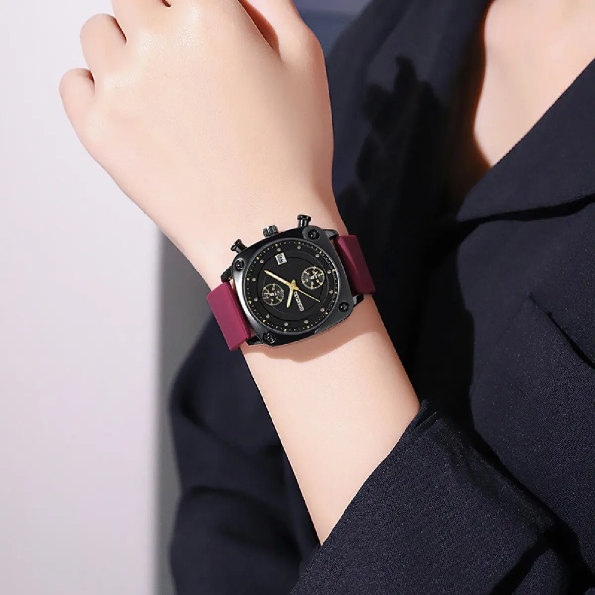 Jam tangan wanita, jam tangan wanita inti Quartz ringan dan tahan lama kalender mata ganda gaya santai