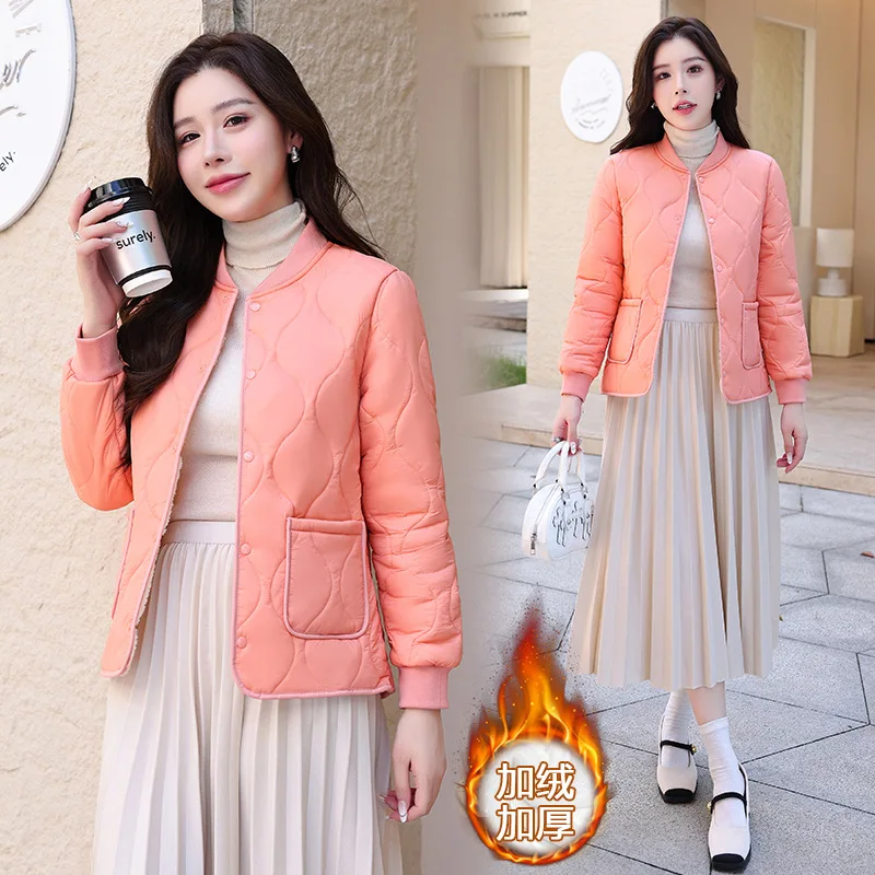 

Женский пуховик с плюшевым воротником, новинка 2025, теплая хлопковая куртка, легкая и облегающая, с плюшем и облегающим кроем