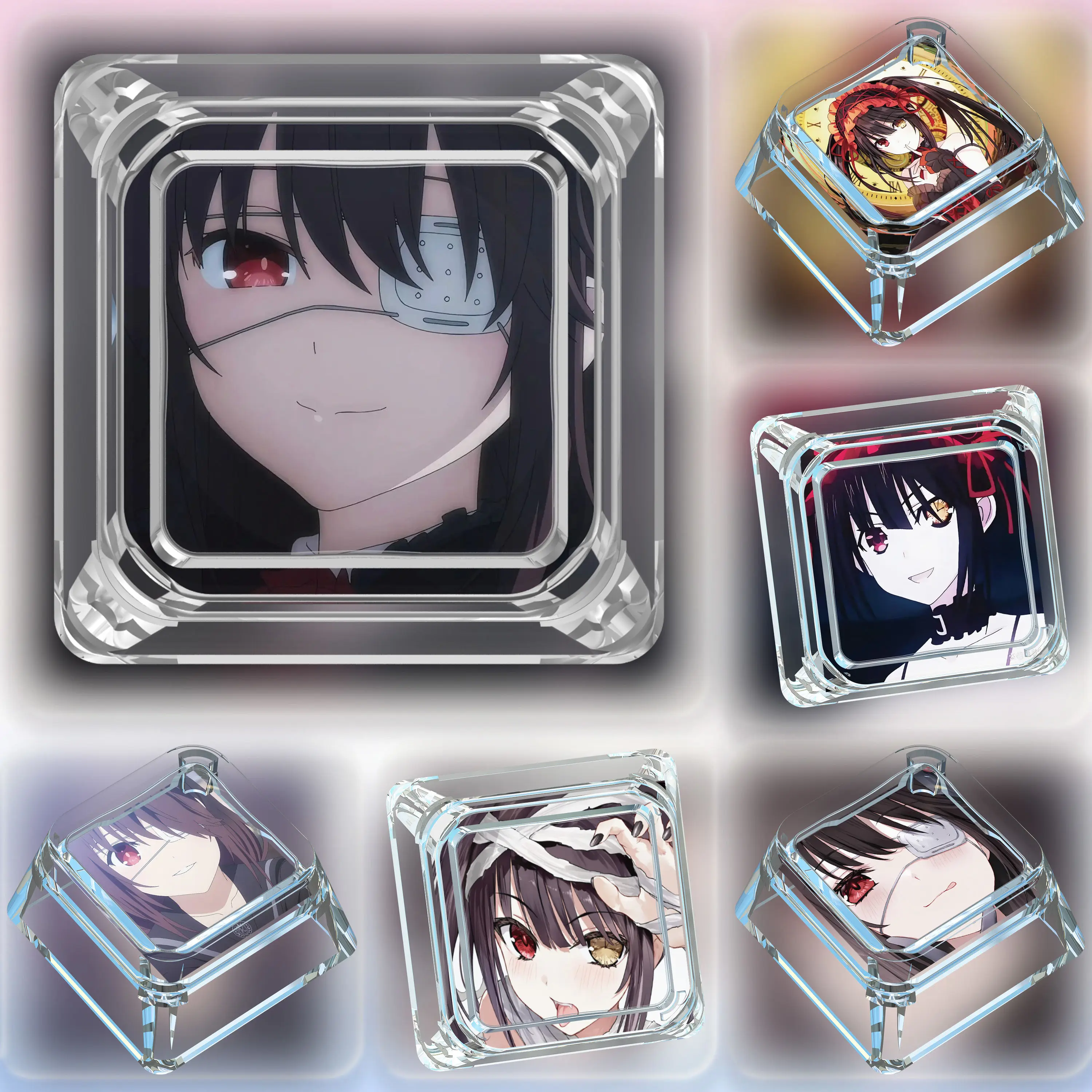 Tokisaki Kurumi Cute Mechanical Keyboard Personalized Keycaps Cross Axis Body Keyboard Cap Transparent Keycaps Gifts