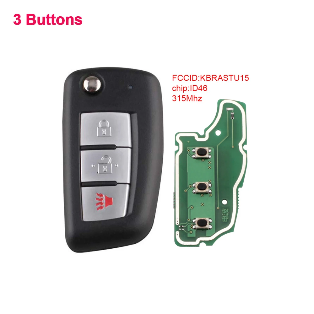 3/4 Buttons Remote Car Key ID46 Chip KBRASTU15 Keyless Entry Transmitter for Nissan Versa 2007-2013 Nissan Xterra 2005-2014