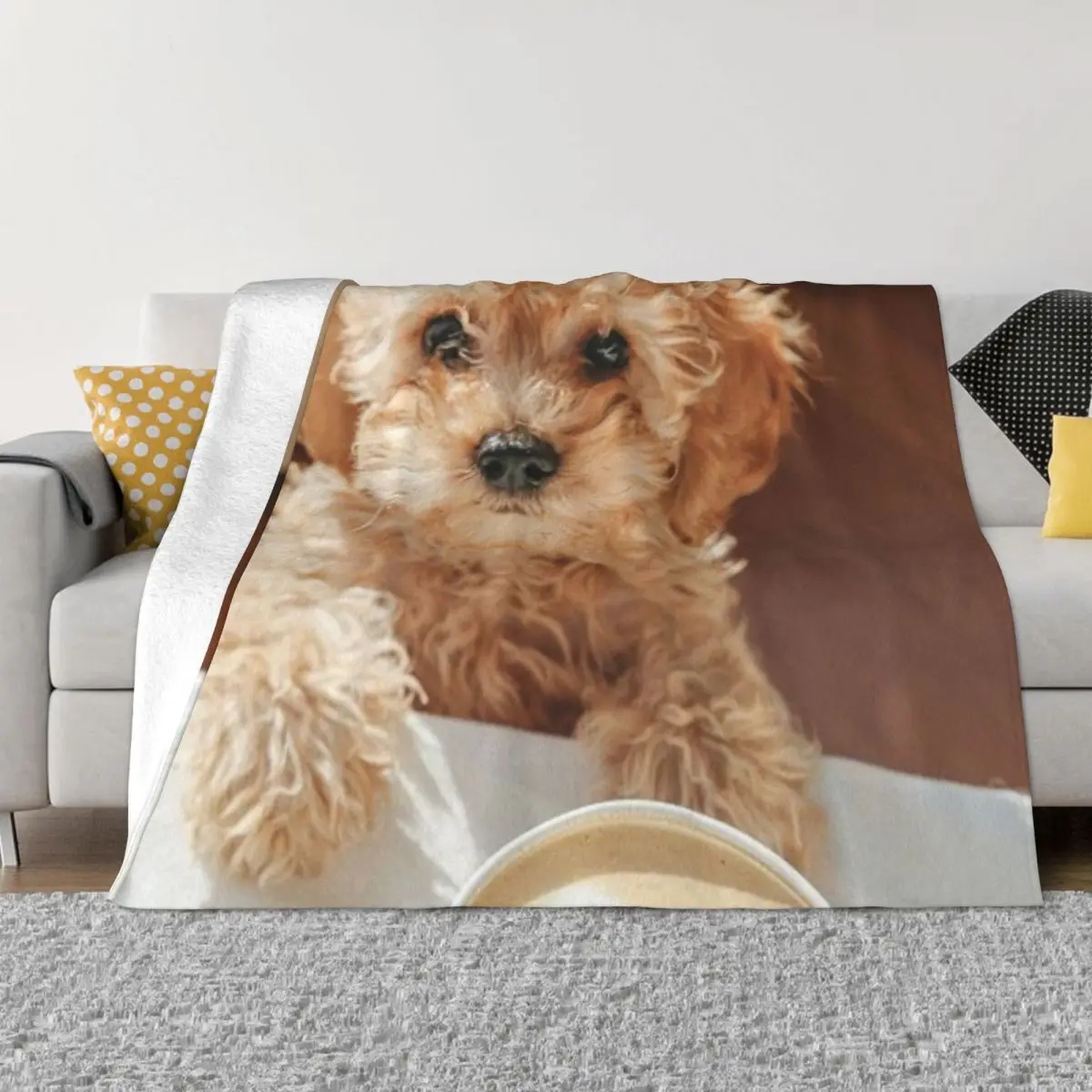 

Cute Dog cockapoo Coffee Design Throw Blanket Blankets For Bed Fashion Sofas Camping Shaggy Decorative Sofa Blankets