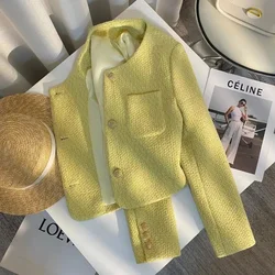 MEXZT Cropped Tweed Jacket Women Elegant Quilted Coat Korean Fashion Thicken Blazer Winter Ladies Chic Design Suit Outerwear New