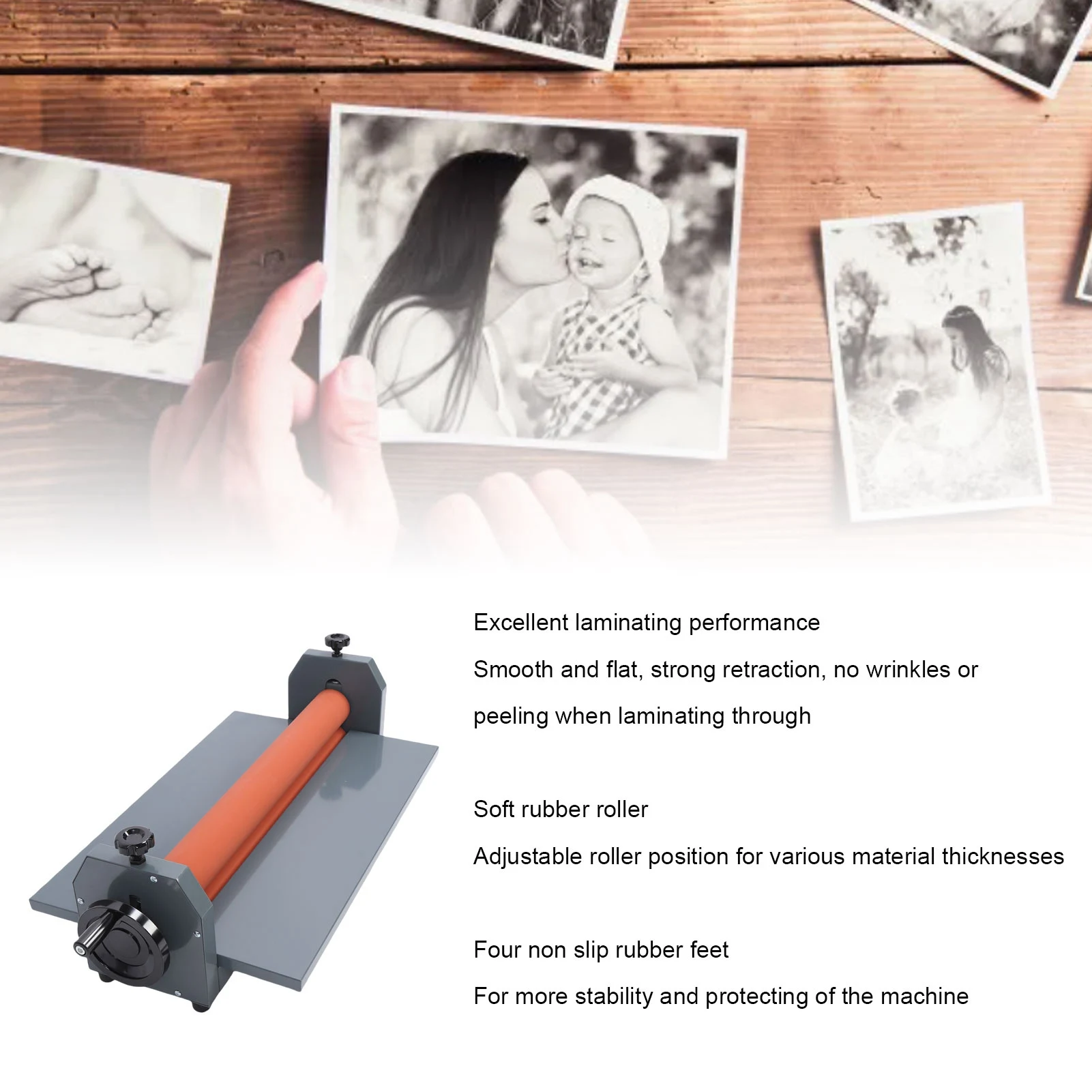 Cold Laminator Machine 25.6 Inch Hand Crank Manual PVC Photo Film Cold Laminator for Office School