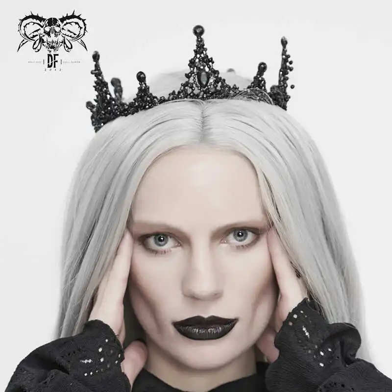 

Gothic Black Devil Fashion Crown Original Design Pure Silver Embedded Gemstone Hair Accessory Stylish Dark Fantasy Jewelry