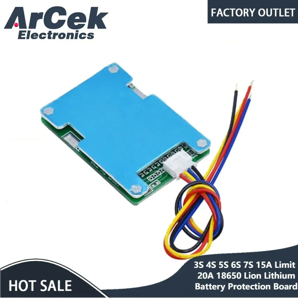 3S 4S 5S 6S 7S 15A Limit 20A 18650 Lion Lithium Battery Protection Board BMS 3.7V 12V 16.8V 21V 25.2V 29.4V Balance Heat Sink