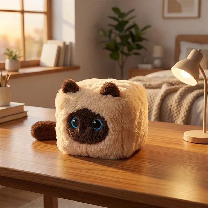 دمية قطة مربعة لطيفة من القطيفة، لعبة حيوان ناعمة لتزيين المنزل، ألعاب مريحة عالية الجودة، هدية عيد ميلاد للأطفال، هدية رفيقة