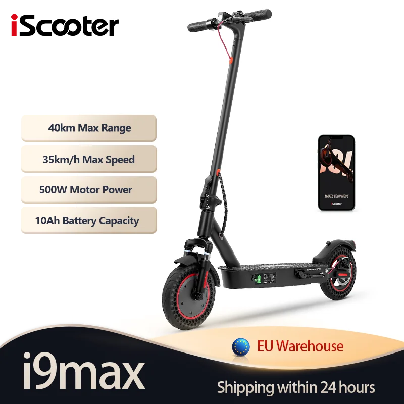Trottinette électrique I9MAX 10Ah 500W Moteur Max Double Amortissement Adulte 35KM/H Pneu Nid d'Abeille 10 Pouces Autonomie 40km avec Application