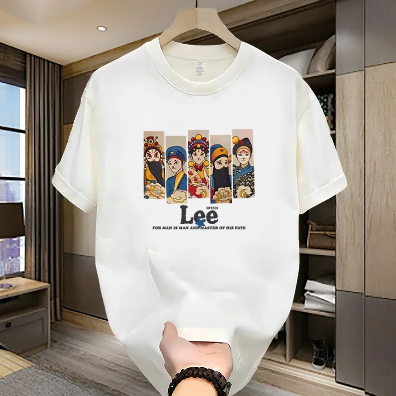 

Summer men's pure cotton short-sleeve T-shirt, fashion brand fashion print, loose all-matching casual half-sleeve men's top