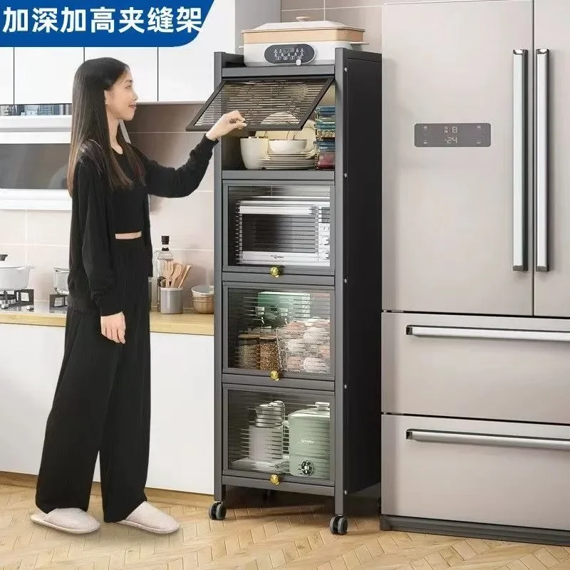 Cross-border kitchen rack with door, refrigerator, side cabinet, gap, storage cabinet, plate, electrical seasoning, crevice