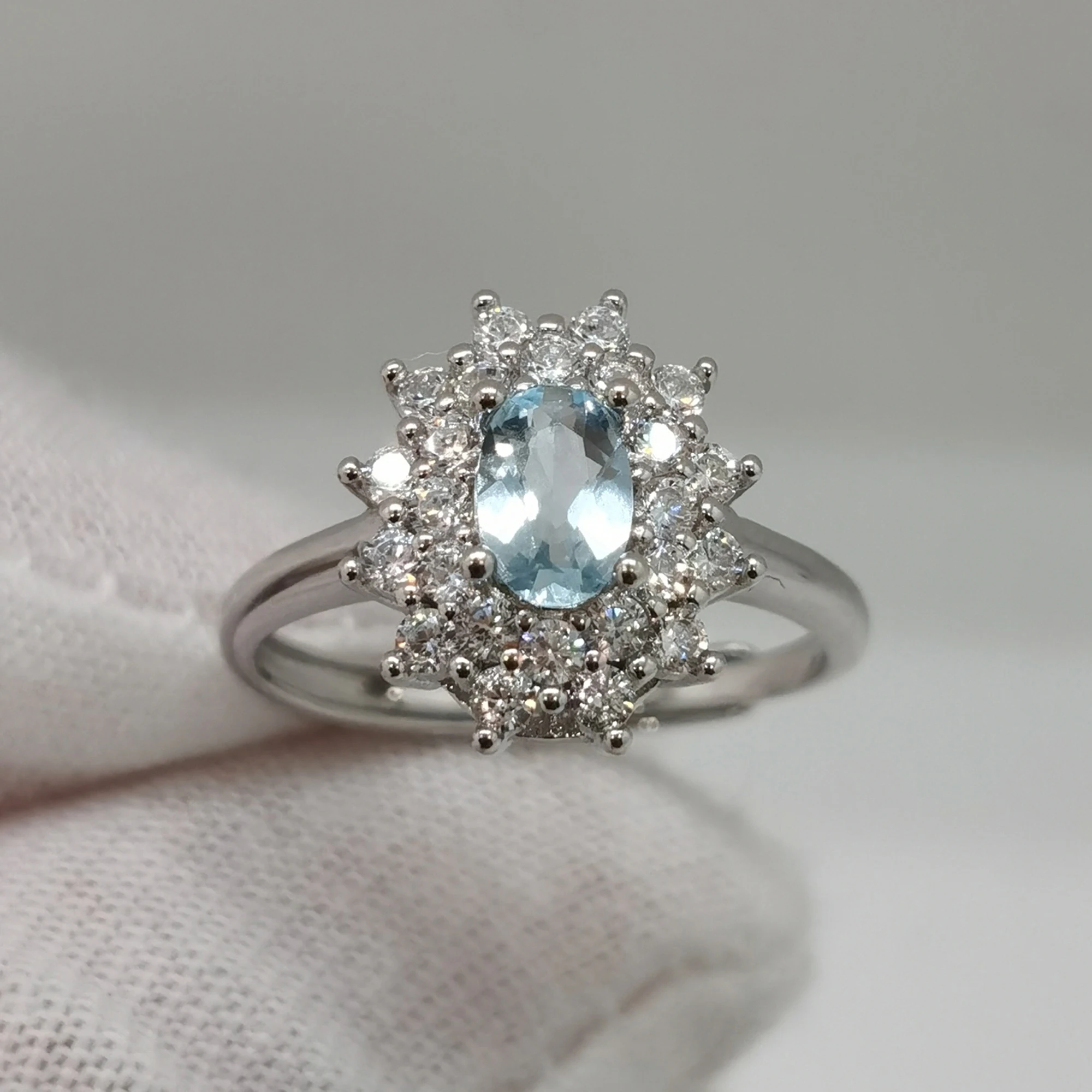 

100% натуральное кольцо с аквамарином для помолвки, 0,5 карата, 4 мм * 6 мм, серебряное кольцо с аквамарином 925 пробы, ювелирные изделия с камнем марта