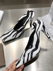 French Retro Single Shoes Women's 2024New Zebra Pattern Square Head High Heels Slim Heels Comfortable Soft Leather Women's Shoes