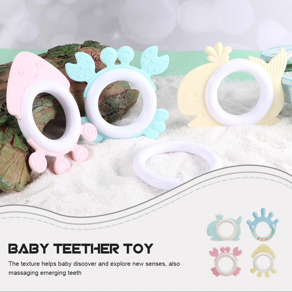 4Pcs Baby Molar Teethers Plastic Teething Rattle Shaker for Infant Grasp Shake Sensory Development Random Color
