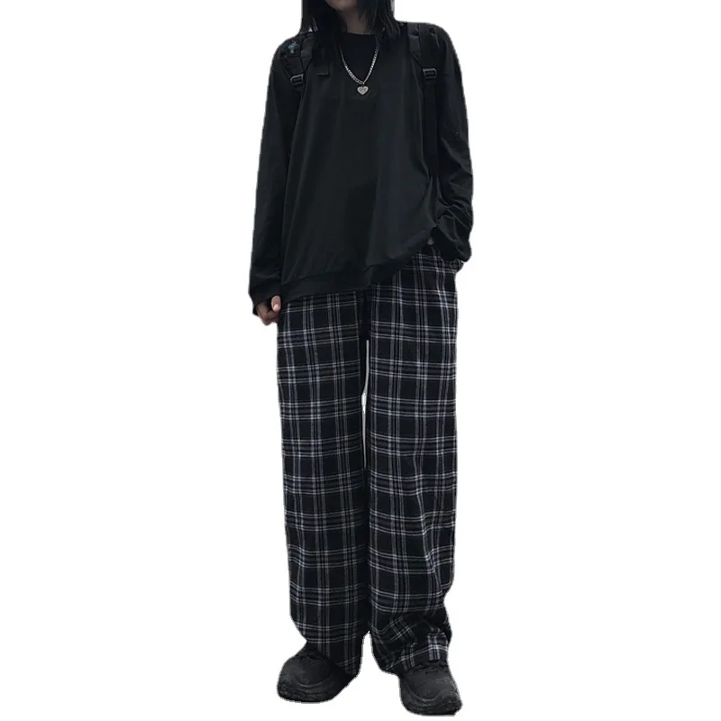 

Women Plaid Pants Casual Chic Oversize 3XL Loose Wide Leg Trousers Ins Retro Teens Harajuku Hip-hop All-match Unisex Streetwear